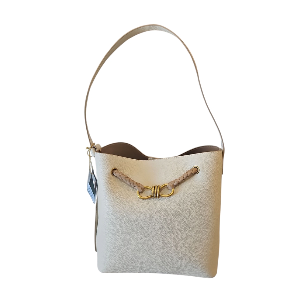 Crossi New York Woman Elegant Cream Shoulder Bag With Accessories